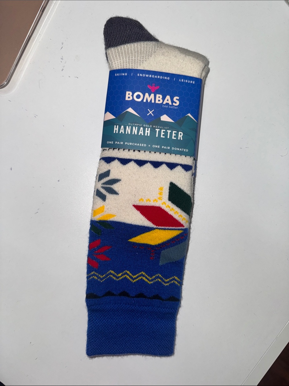 Bombas Blue, White & Multi-Color Geometric Crew Socks